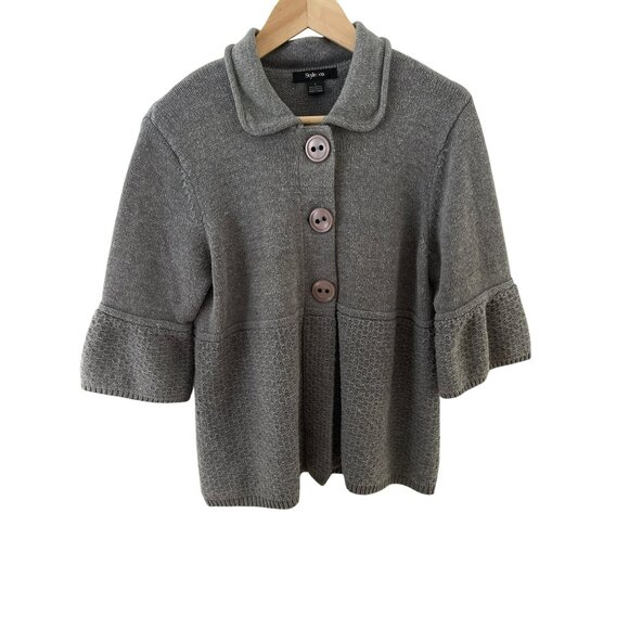 WOMEN'S M Style & Co gray 3/4 sleeve button cardigan‎ sweater - Picture 6 of 6